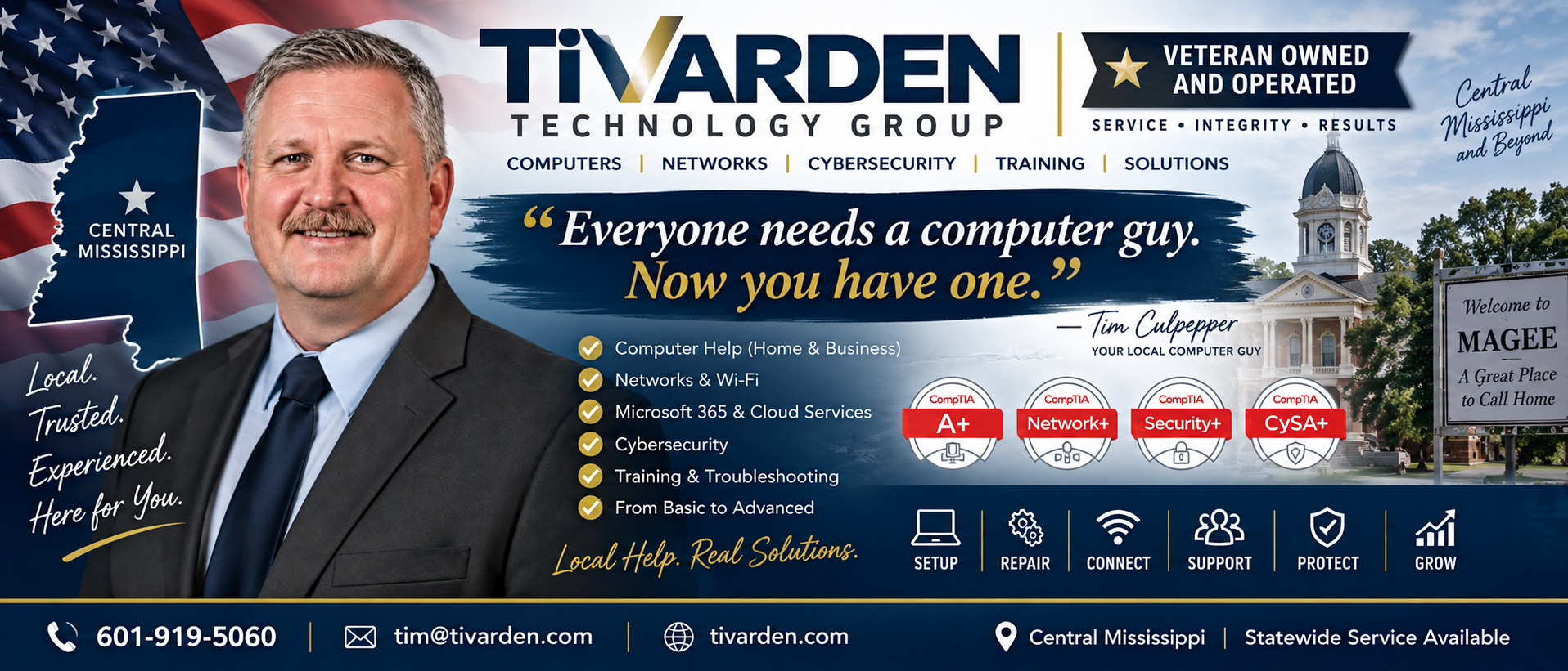 Tivarden Technology Group. Veteran owned and operated technology help in Central Mississippi. Everyone needs a computer guy. Now you have one.